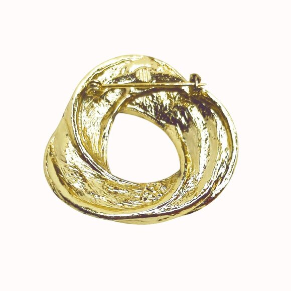 Vintage WMCA Gold-Tone Swirl Brooch With Faux Pearl Accent - Picture 3 of 5